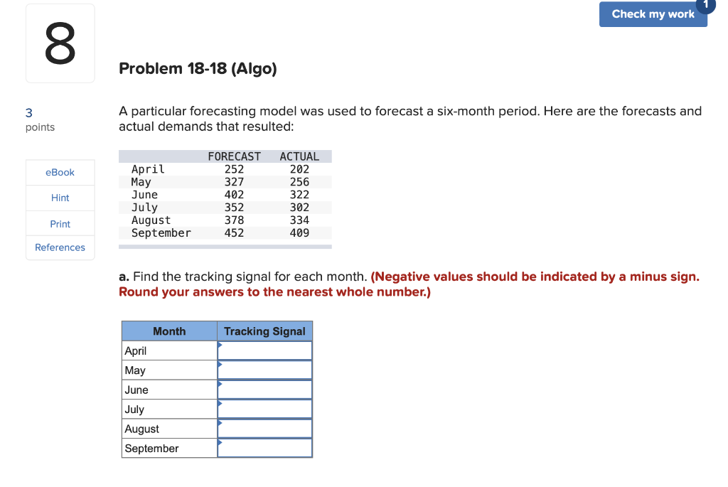  Check my work 00 8 Problem 18-18 (Algo) 3 points A