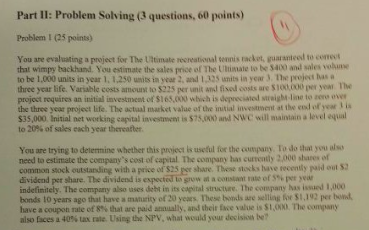 Part II: Problem Solving (3 questions, 60 points) Problem I (25