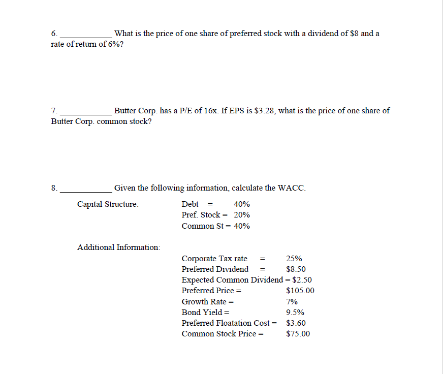 question to receive credit. You must do your calculations for each question