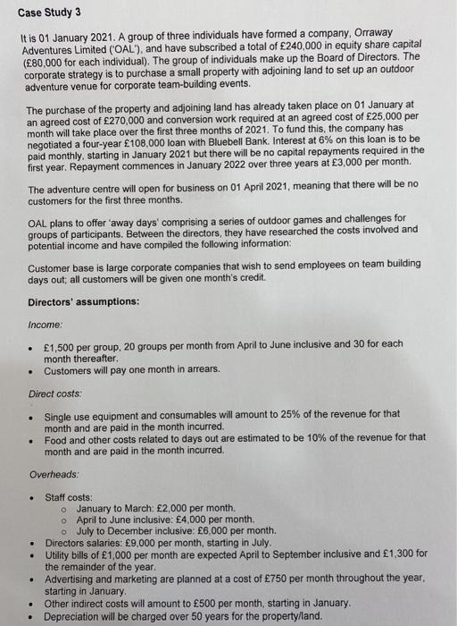  Case Study 3 It is 01 January 2021. A group of