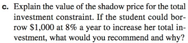 for the investment scenario in Problem 4. Using only the information in