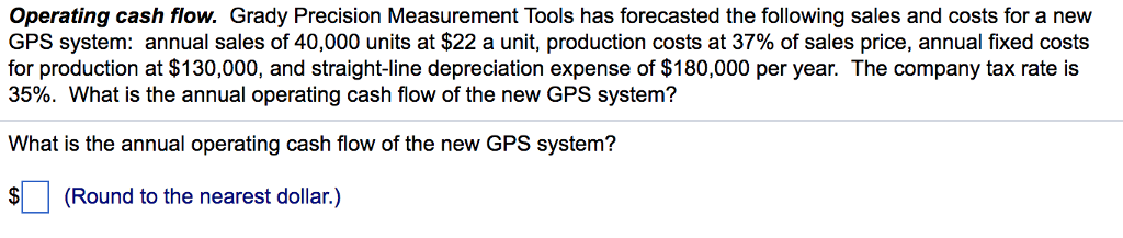 Operating cash flow. Grady Precision Measurement Tools has forecasted the following