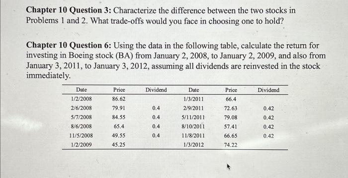  Chapter 10 Question 3: Characterize the difference between the two stocks