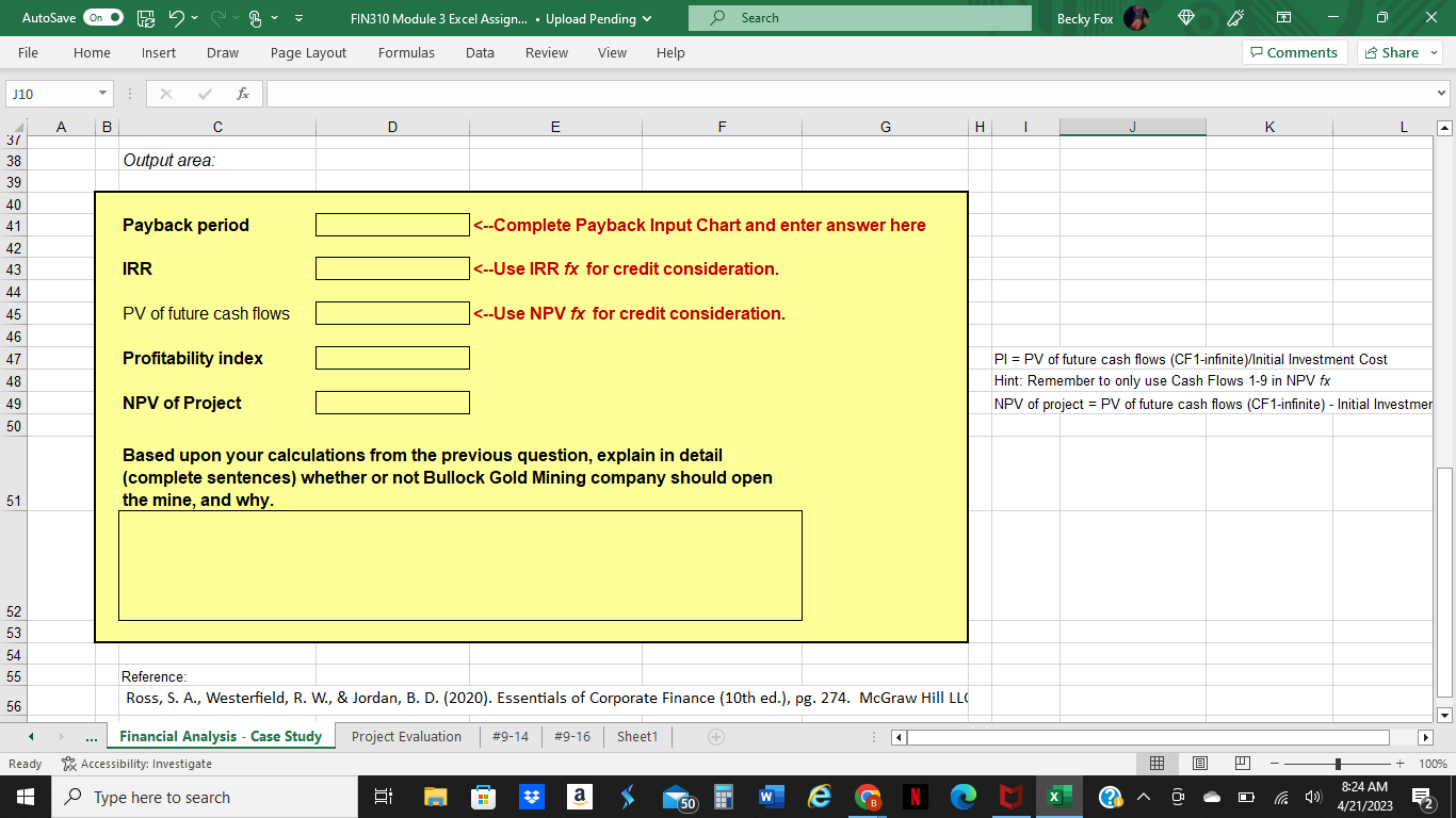 area: Payback period fx for credit consideration. PV of future cash flows