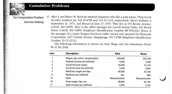 Need help with part 2. Thanks! Cumulative Problems Tax Computation Problem 41.