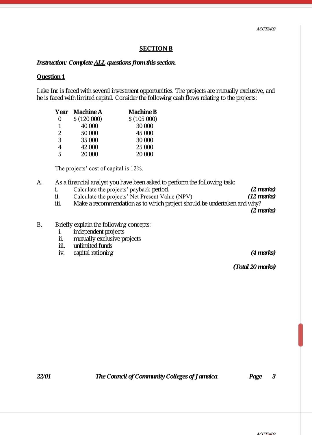 ACCT3402 SECTION B Instruction: Complete ALL questions from this section. Question