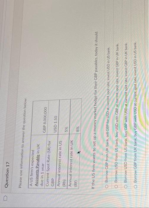 HELP ASAP PLS Question 17 Please use information to answer the question