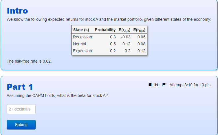 need some help with this Intro We know the following expected returns