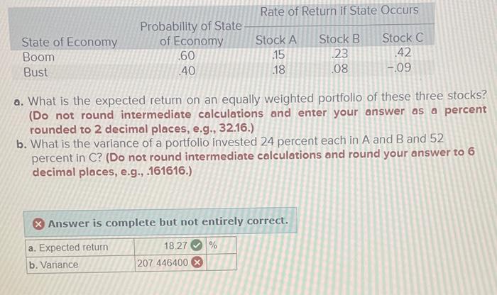  a. What is the expected return on an equally weighted portfolio