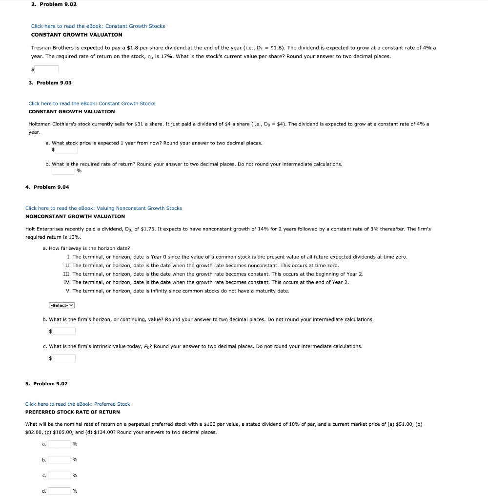  2. Problem 9.02 Click here to read the eBook: Constant Growth