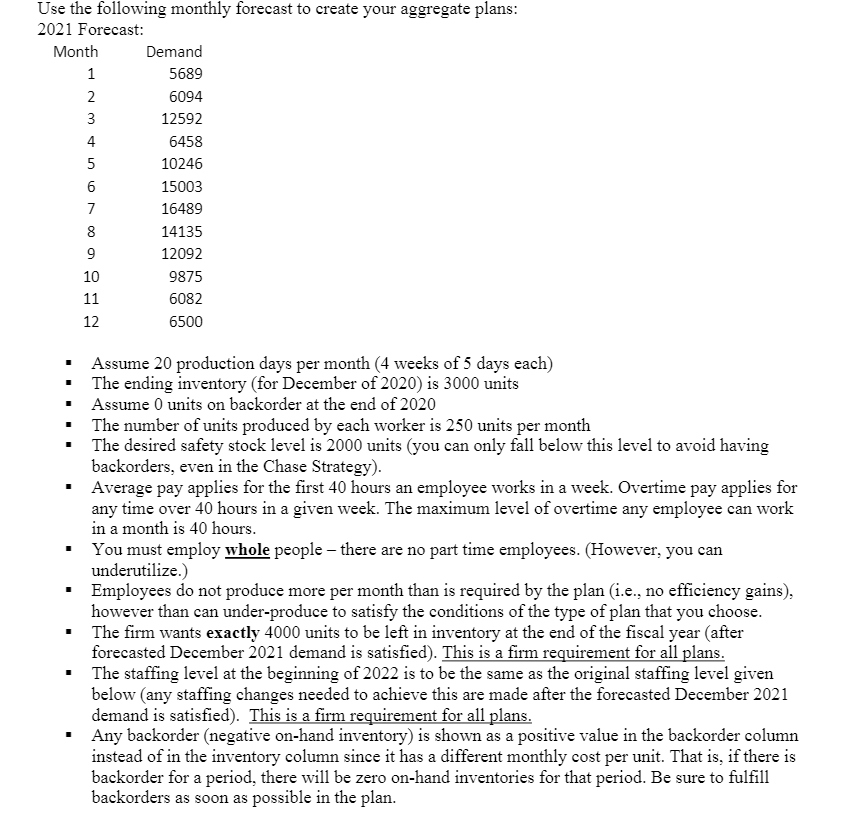 USING LEVEL-UTILIZATION STRATEGY Use the following monthly forecast to create your aggregate