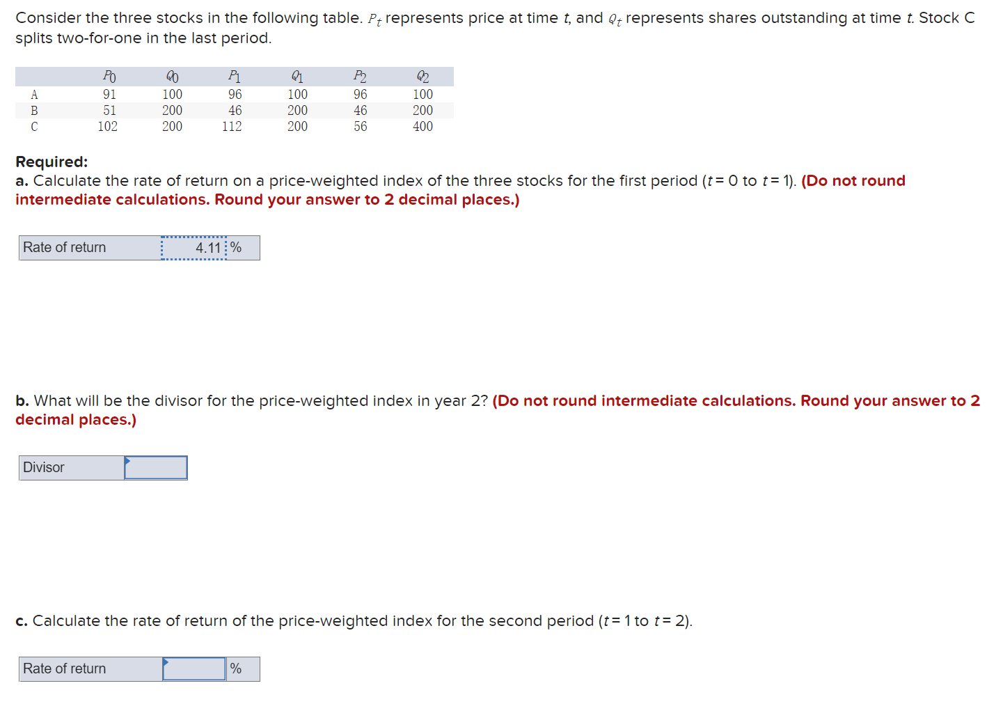  question B and C please, thank you! Consider the three stocks