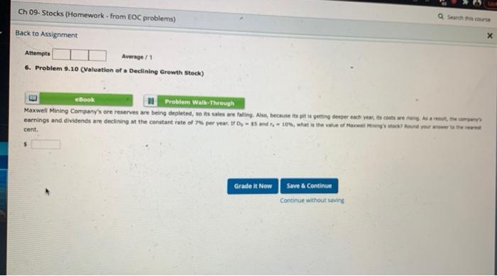  Ch 09 - Stocks (Homework - from EOC problems) a Search