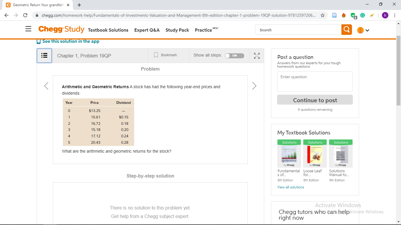 - 0 x Geometric Return Your grandfath x + C chegg.com/homework-help/Fundamentals-of-Investments-Valuation-and-Management-8th-edition-chapter-1-problem-19QP-solution-97812597206...