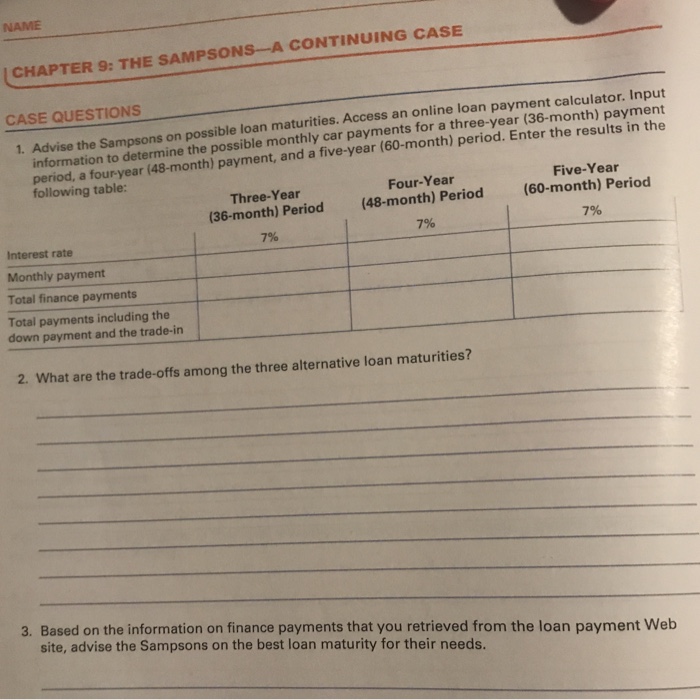  NAME CHAPTER 9: THE SAMPSONS-A CONTINUING CASIE CASE QUESTIONS information to