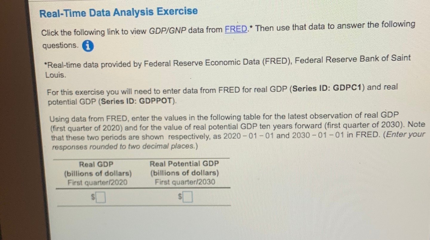  Real-Time Data Analysis Exercise Click the following link to view GDP/GNP