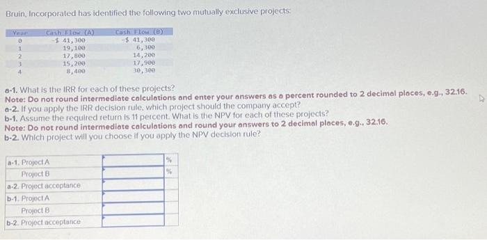  Bruin, Incorporated has identified the following two mutually exclusive projects: o-1.
