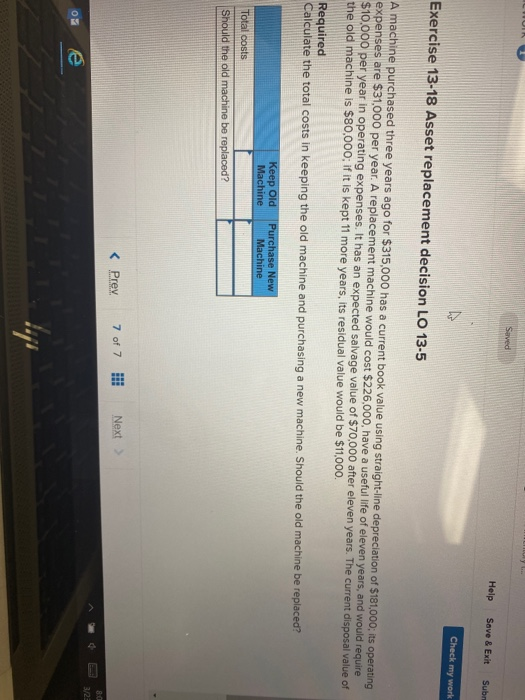  Help Save & Exit Sub Check my work Exercise 13-18 Asset
