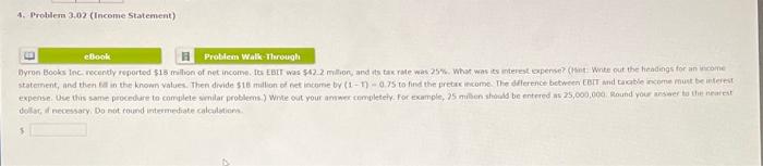  4. Problem 3.02 (Income Statement) ebook Problem Walkthrough Byron Books Inc