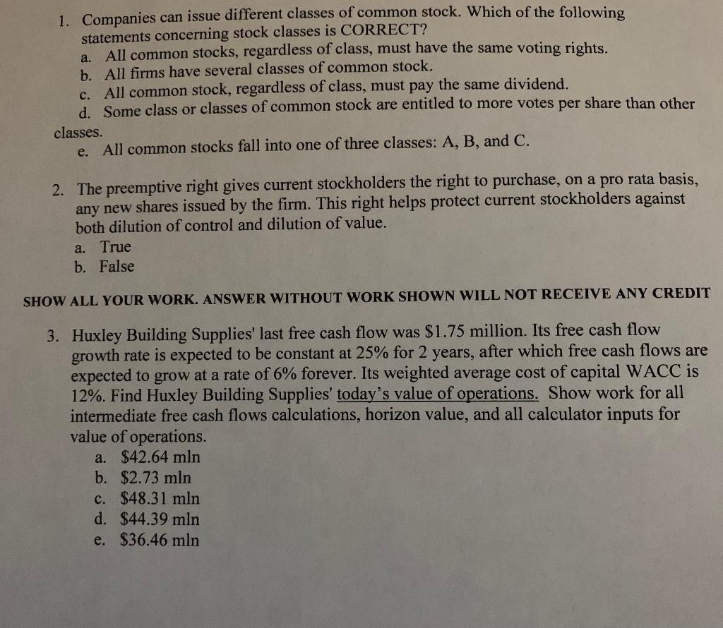  PLEASE, show all your work on question number three (step by
