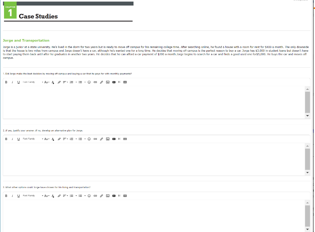  CHAPTER Case Studies Jorge and Transportation Jorge is a junior at