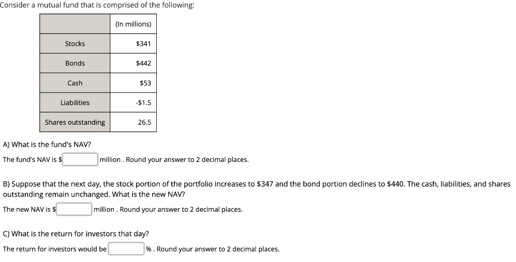  Consider a mutual fund that is comprised of the following: A)
