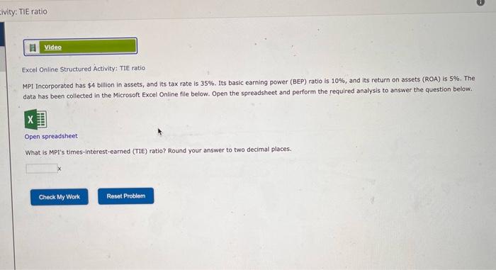  civity: TIE ratio 1 Video Excel Online Structured Activity: TIE ratio