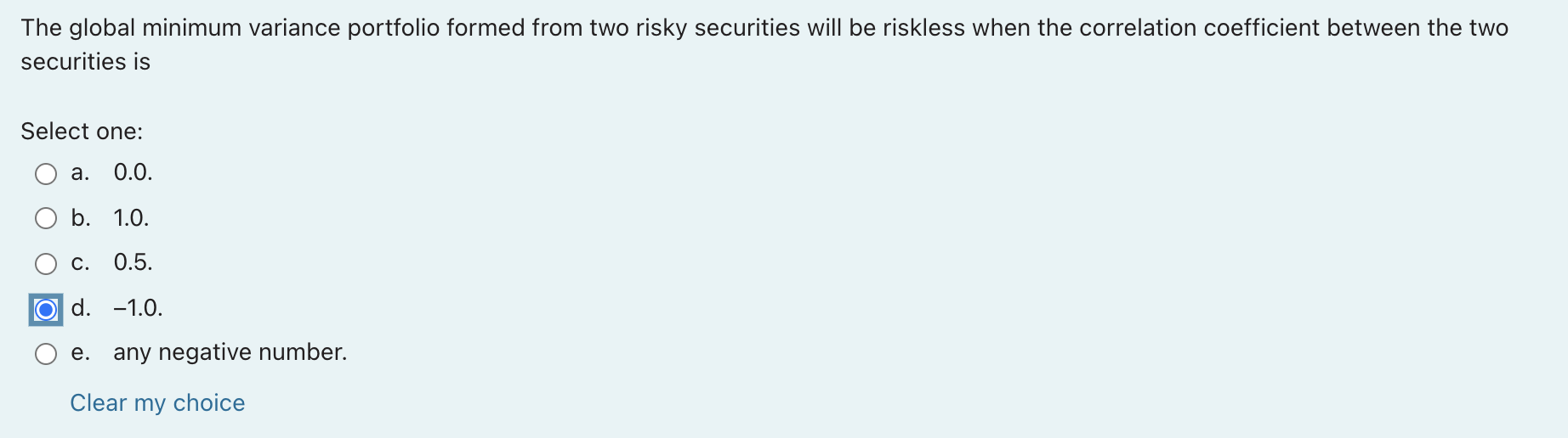  The global minimum variance portfolio formed from two risky securities will
