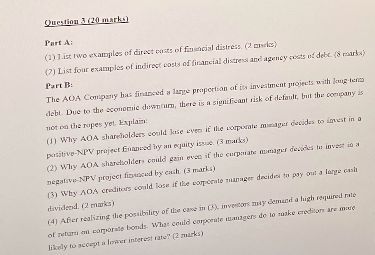  Question 3 (20 marks) Part A: (1) List two examples of