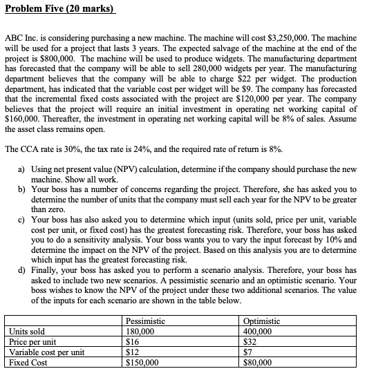  *PLEASE SHOW ALL WORK ON EXCEL INCLUDING FORMULAS USED* Problem Five
