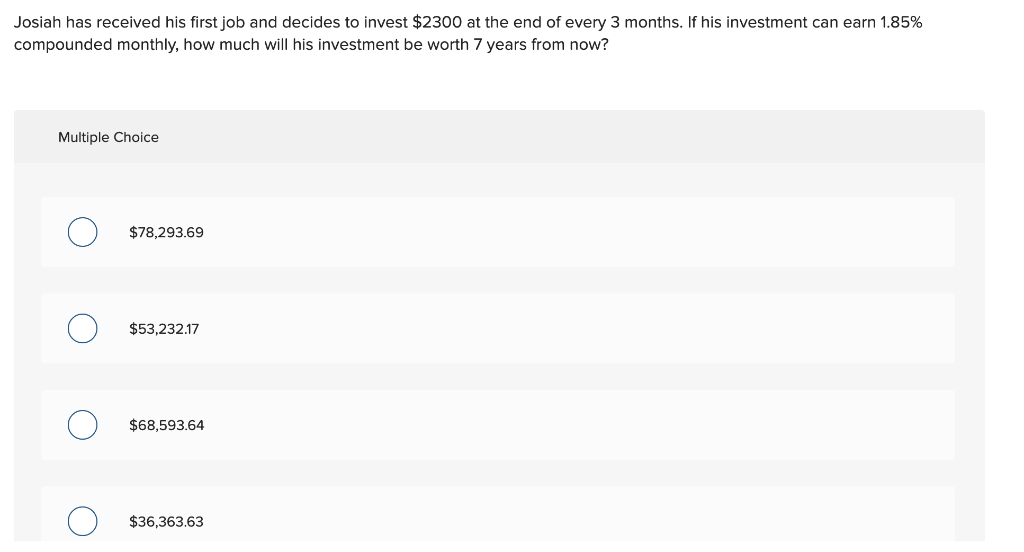 years, calculate the amounts that must be invested at the end of