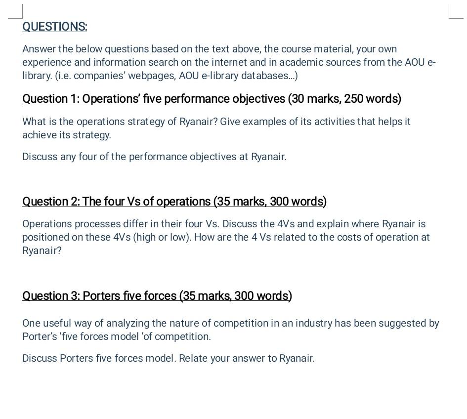 Also please typed solutions I need Operations Strategy at Ryanair The two