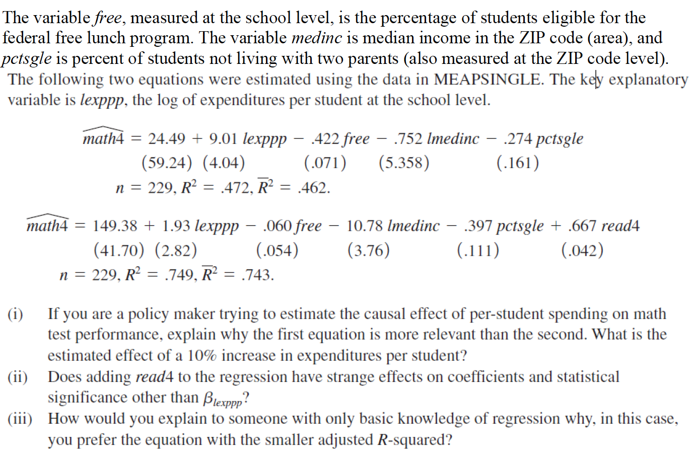  The variable free, measured at the school level, is the percentage