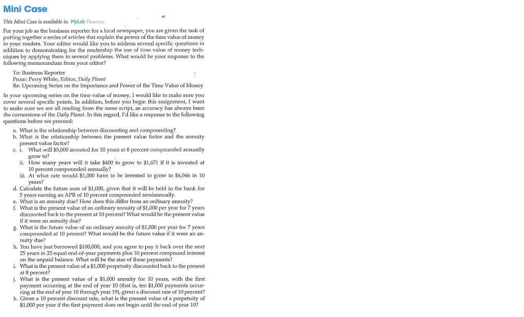 Mini Case This Mini Case is wailable in MyLab Finance. For