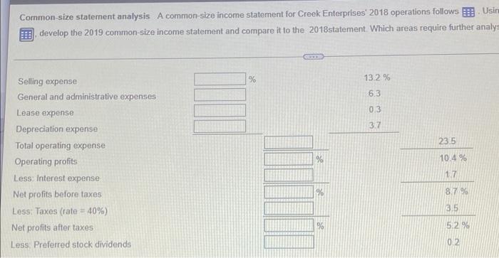 into a spreadsheet) Creek Enterprises Income Statement for the Year Ended December