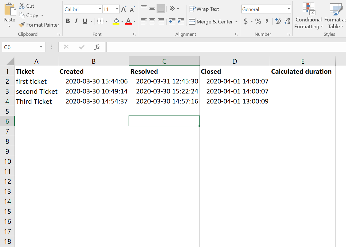 There are 5 columns in this excel sheet. They all contain dates