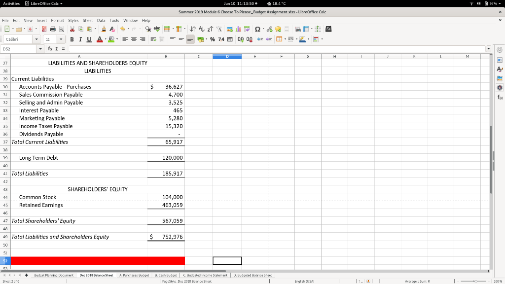 To Please_Budget Assignment.xisx- LibreOffice Calc File Fdit View Insert Farmat Styles Sheet