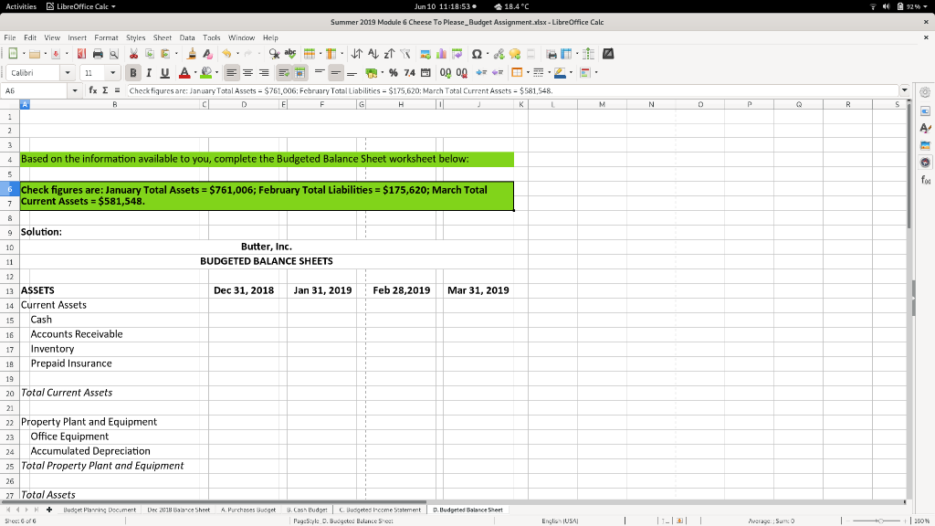 the planning document below and also, with their December 31, 2018 Balancesheet.