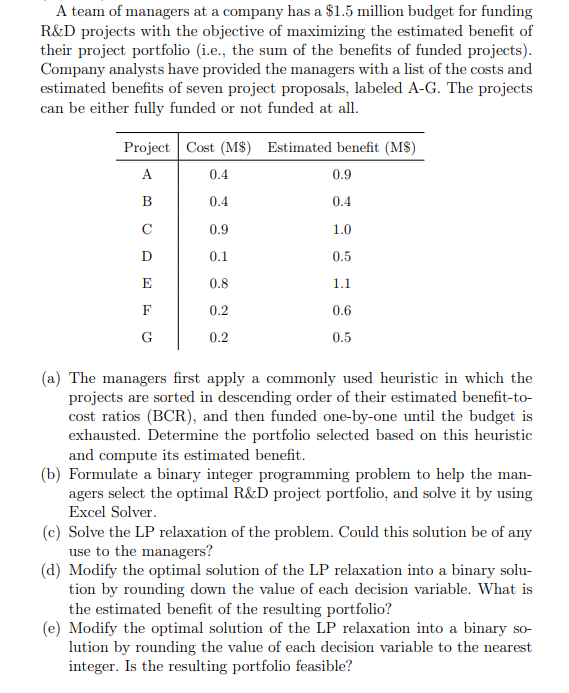 binary integer programming problem A team of managers at a company has