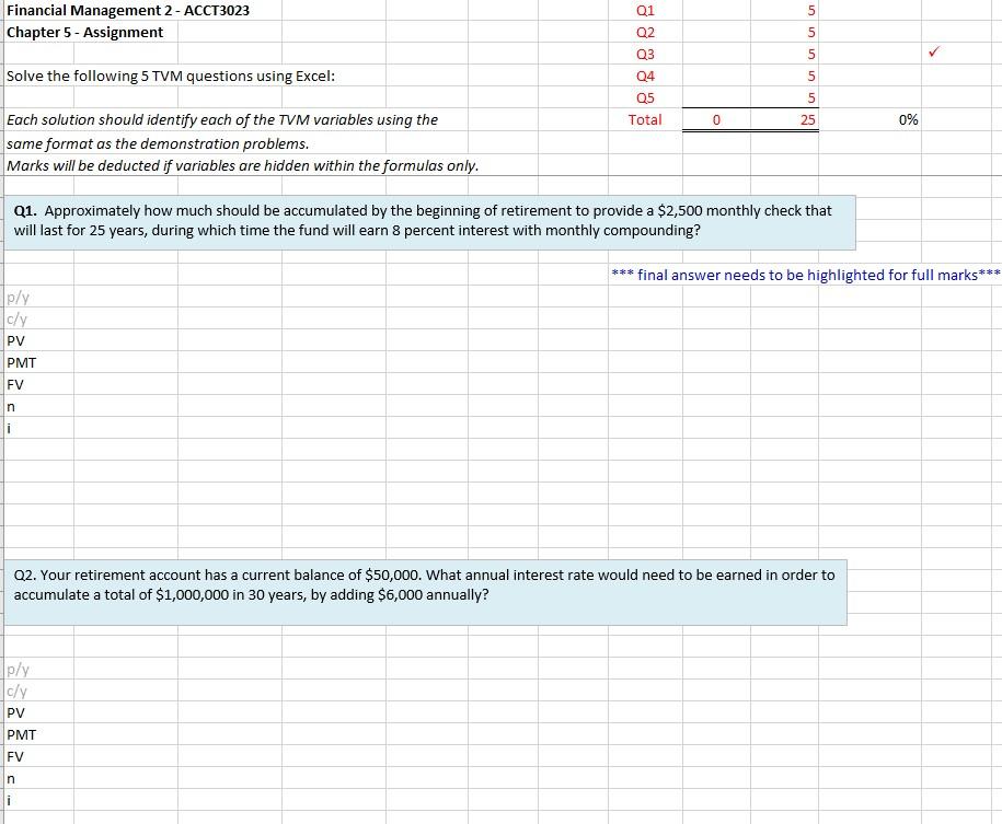 Q1 5 Financial Management 2- ACCT3023 Chapter 5 - Assignment Q2