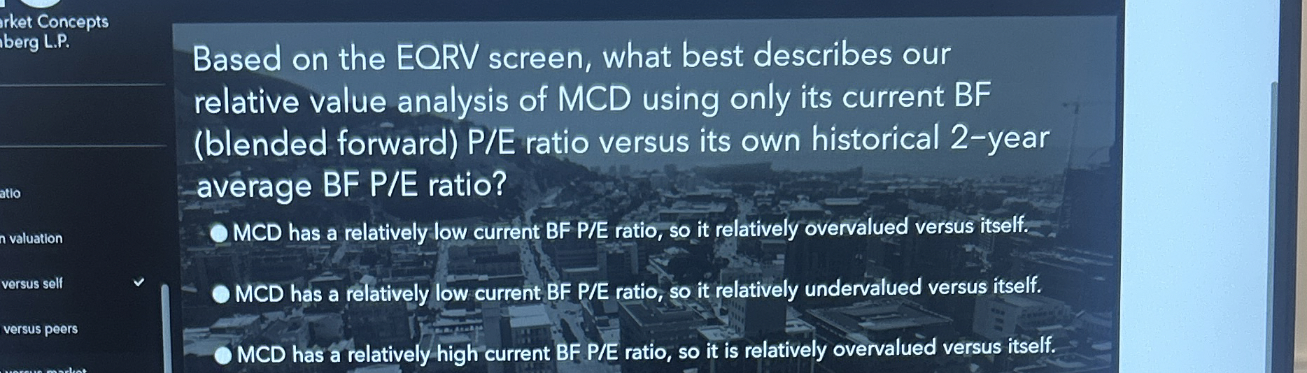  irket Concepts berg L.P. Based on the EORV screen, what best