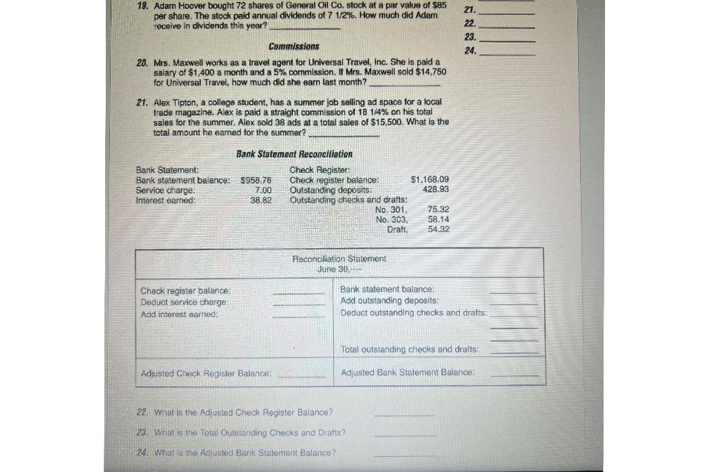 to 24 with explanation please 1. Work each problem and record your