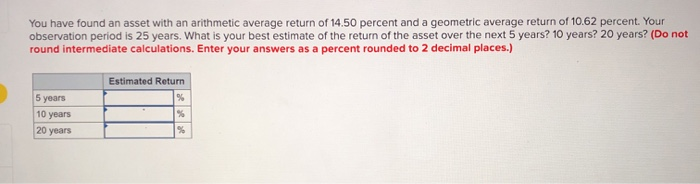  You have found an asset with an arithmetic average return of