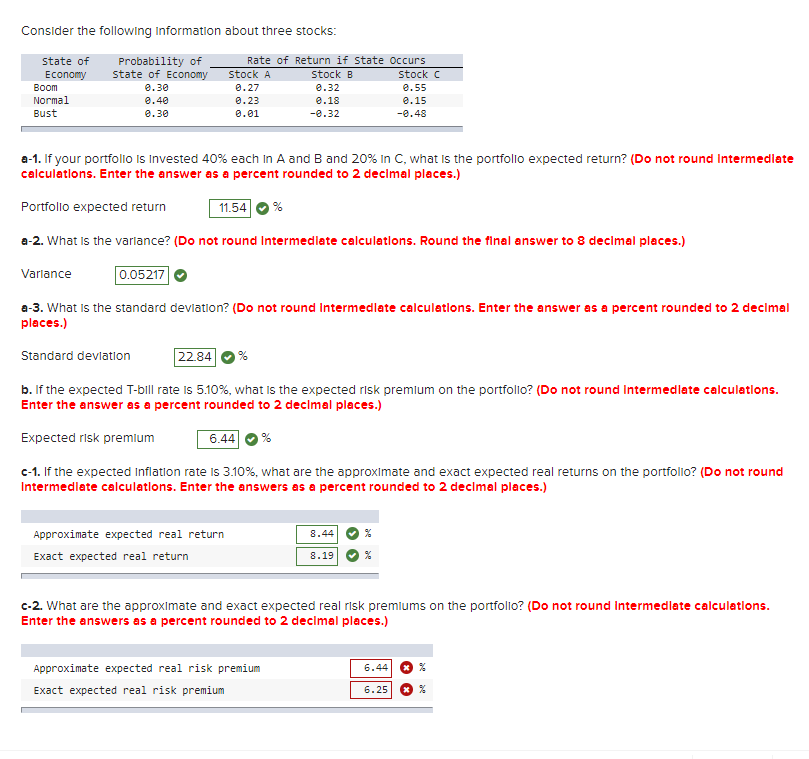 Please answer Part C-2 Consider the following Information about three stocks: a-1.