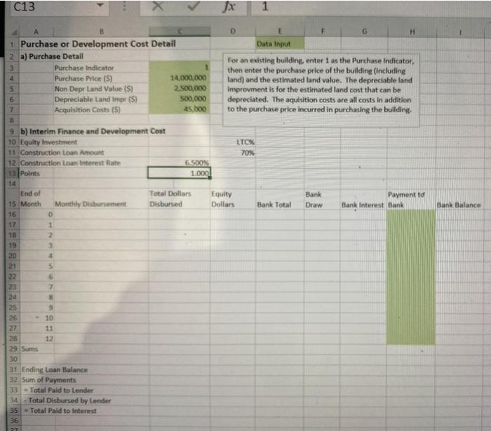  C13 B 1 Purchase or Development Cost Detail 2 a) Purchase