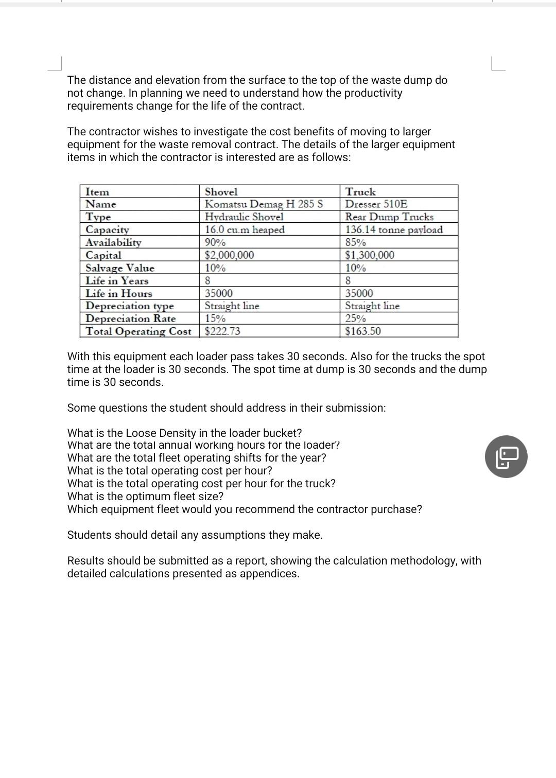 million BCM per year. The contractor utilises the following equipment: Caterpillar 992K
