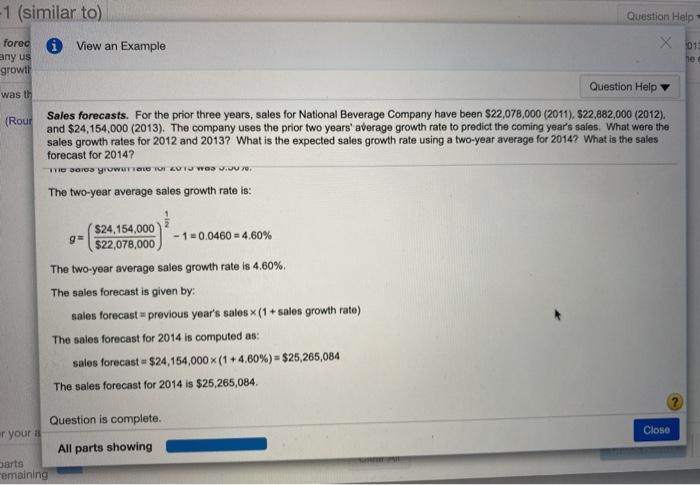 For the prior three years, sales for National Beverage Company have been