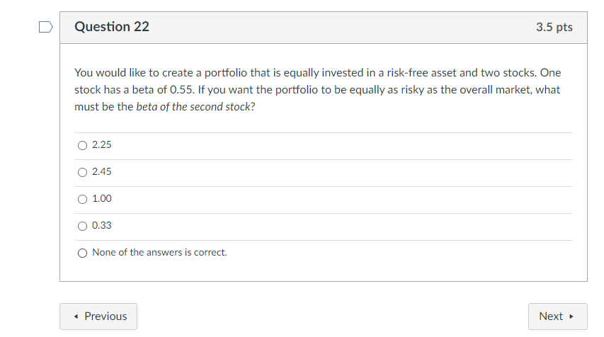  Question 22 3.5 pts You would like to create a portfolio