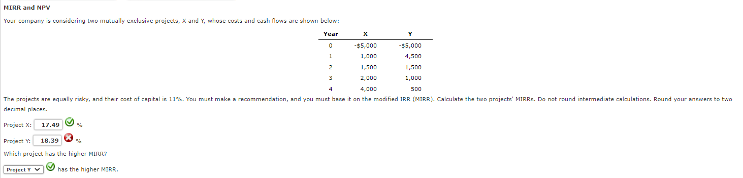 I only need the wrong one corrected MIRR and NPV Your company