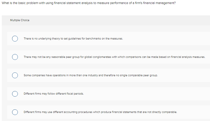  What is the basic problem with using financlal statement analysis to